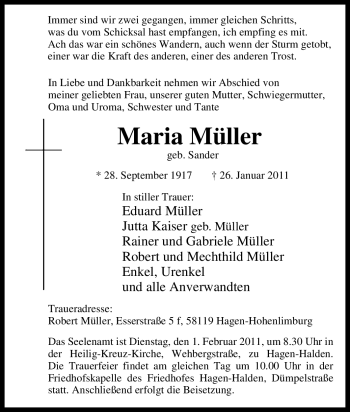 Traueranzeige von Maria Müller von Tageszeitung