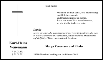 Traueranzeige von Karl-Heinz Venemann von Tageszeitung