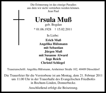 Traueranzeige von Ursula Muß von Tageszeitung