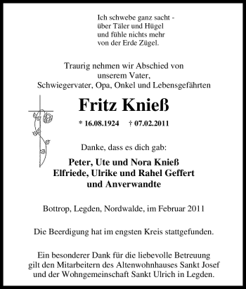 Traueranzeige von Fritz Knieß von Tageszeitung