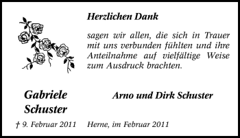 Traueranzeige von Gabriele Schuster von Tageszeitung
