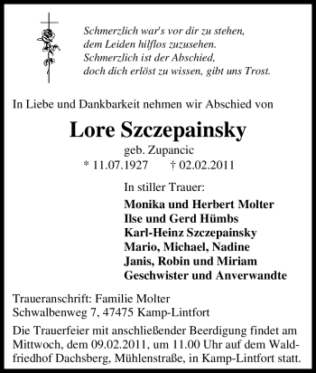Traueranzeige von Lore Szczepainsky von Tageszeitung