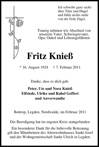 Traueranzeige von Fritz Knieß von Tageszeitung