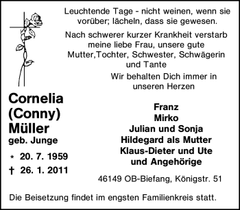 Traueranzeige von Cornelia Müller von Tageszeitung