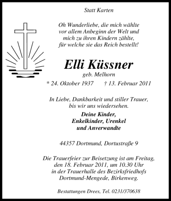 Traueranzeige von Elli Küssner von Tageszeitung