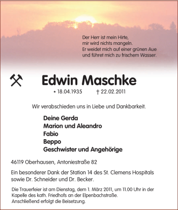 Traueranzeige von Edwin Maschke von Tageszeitung