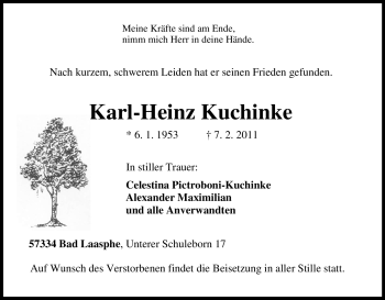 Traueranzeige von Karl-Heinz Kuchinke von Tageszeitung