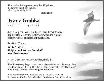 Traueranzeige von Franz Grabka von Tageszeitung