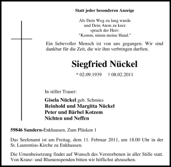 Traueranzeige von Siegfried Nückel von Tageszeitung
