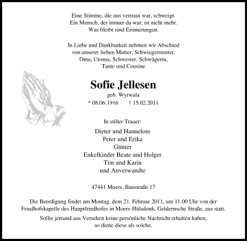 Traueranzeige von Sofie Jellesen von Tageszeitung