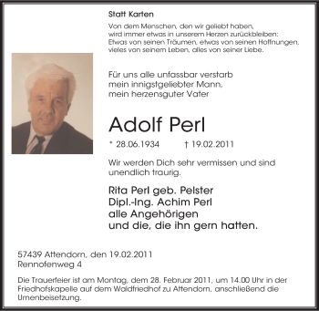 Traueranzeige von Adolf Perl von Tageszeitung