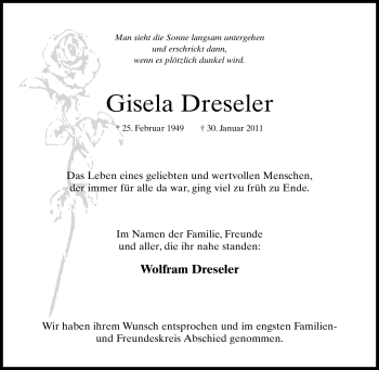Traueranzeige von Gisela Dreseler von Tageszeitung