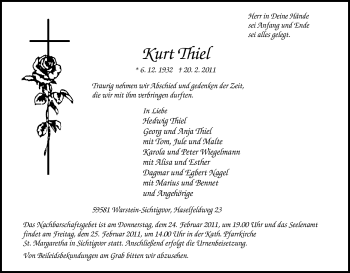 Traueranzeige von Kurt Thiel von Tageszeitung