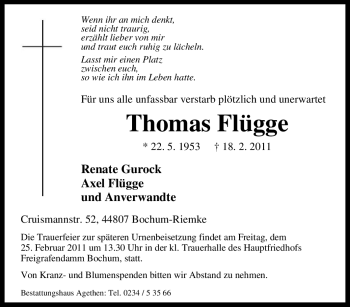 Traueranzeige von Thomas Függe von Tageszeitung