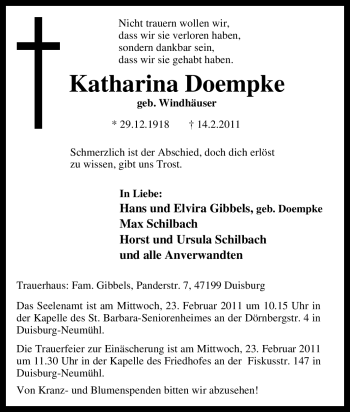 Traueranzeige von Katharina Doempke von Tageszeitung
