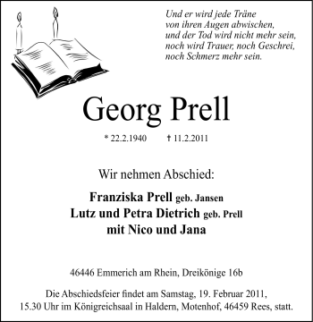 Traueranzeige von Georg Prell von Tageszeitung