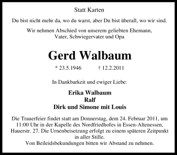 Traueranzeige von Gerd Walbaum von Tageszeitung