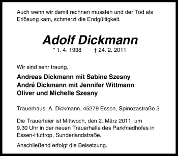 Traueranzeige von Adolf Dickmann von Tageszeitung