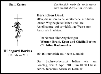 Traueranzeige von Hildegard Borkes von Tageszeitung