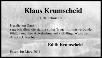Traueranzeige von Klaus Krumscheid von Tageszeitung
