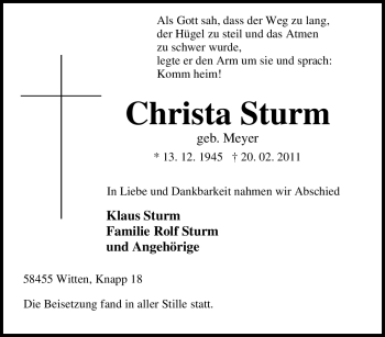 Traueranzeige von Christa Sturm von Tageszeitung