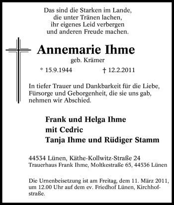 Traueranzeige von Annemarie Ihme von Tageszeitung
