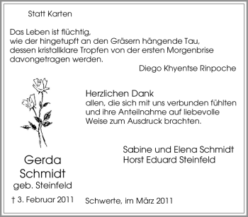 Traueranzeige von Gerda Schmidt von Tageszeitung
