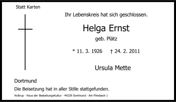 Traueranzeige von Helga Ernst von Tageszeitung