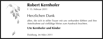 Traueranzeige von Robert Kernhofer von Tageszeitung