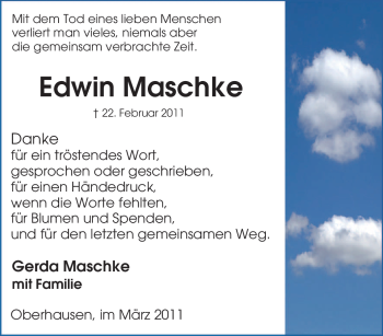 Traueranzeige von Edwin Maschke von Tageszeitung