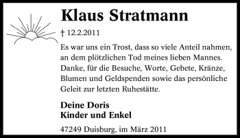 Traueranzeige von Klaus Stratmann von Tageszeitung