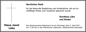 Traueranzeige von Klaus Josef Lüke von Tageszeitung