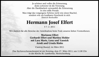 Traueranzeige von Hermann Josef Elfert von Tageszeitung