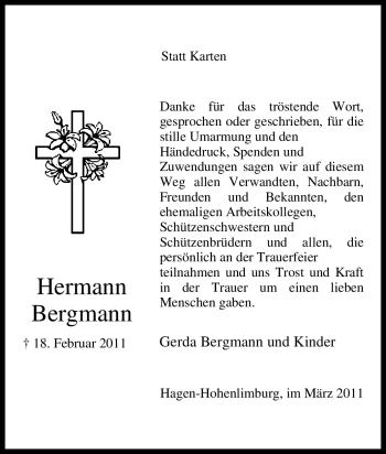 Traueranzeige von Hermann Bergmann von Tageszeitung