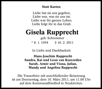 Traueranzeige von Gisela Rupprecht von Tageszeitung