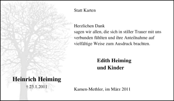 Traueranzeige von Heinrich Heiming von Tageszeitung
