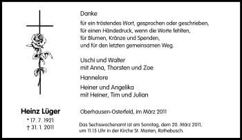Traueranzeige von Heinz Lüger von Tageszeitung