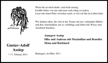 Traueranzeige von Gustav-Adolf Assiep von Tageszeitung