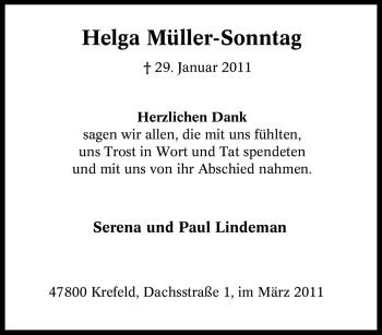 Traueranzeige von Helga Müller-Sonntag von Tageszeitung