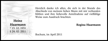 Traueranzeige von Heinz Haarmann von Tageszeitung