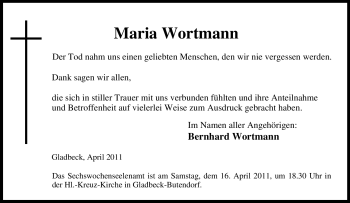Traueranzeige von Maria Wortmann von Tageszeitung