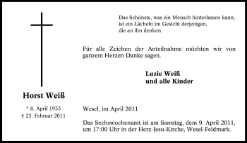 Traueranzeige von Horst Weiß von Tageszeitung