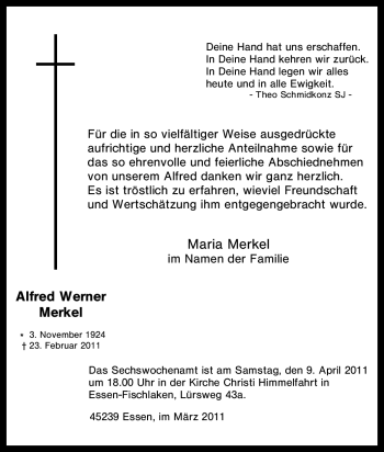 Traueranzeige von Alfred Werner Merkel von Tageszeitung