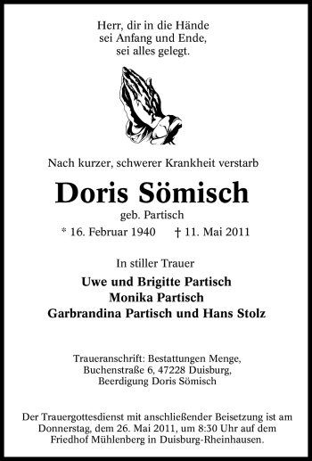 Traueranzeige von Doris Sömisch von Tageszeitung