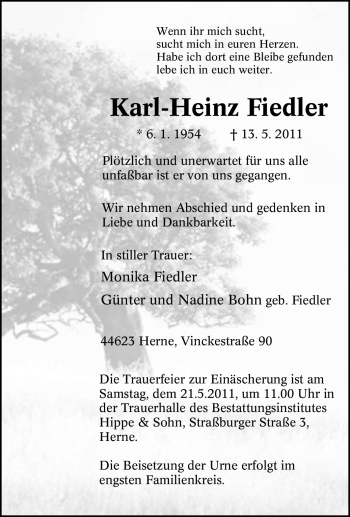Traueranzeige von Karl-Heinz Fiedler von Tageszeitung