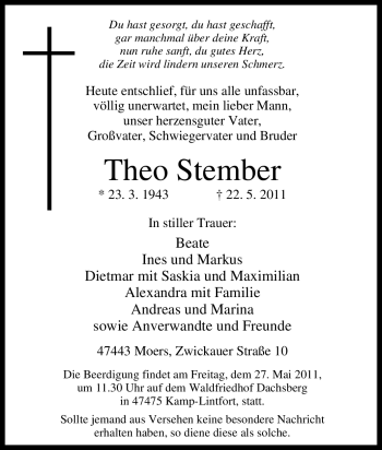 Traueranzeige von Theo Stember von Tageszeitung