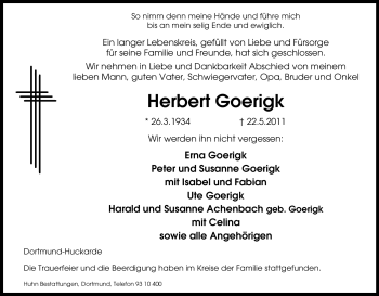 Traueranzeige von Herbert Goerigk von Tageszeitung
