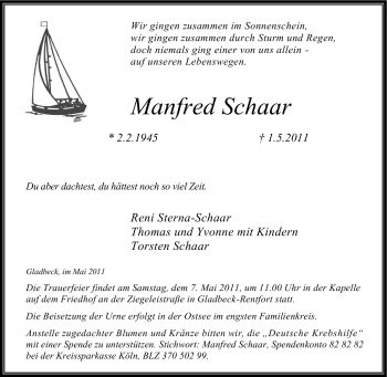 Traueranzeige von Manfred Schaar von Tageszeitung