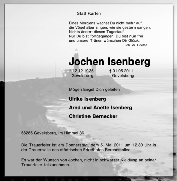 Traueranzeige von Jochen Isenberg von Tageszeitung