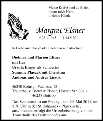 Traueranzeige von Margret Elsner von Tageszeitung